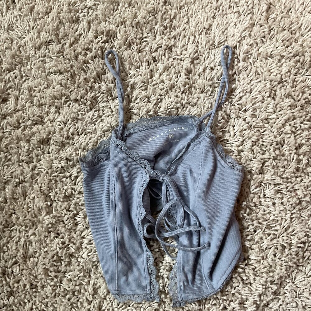 💙 Aeropostale Lace-Trim Ribbed Crop Cami – XS
